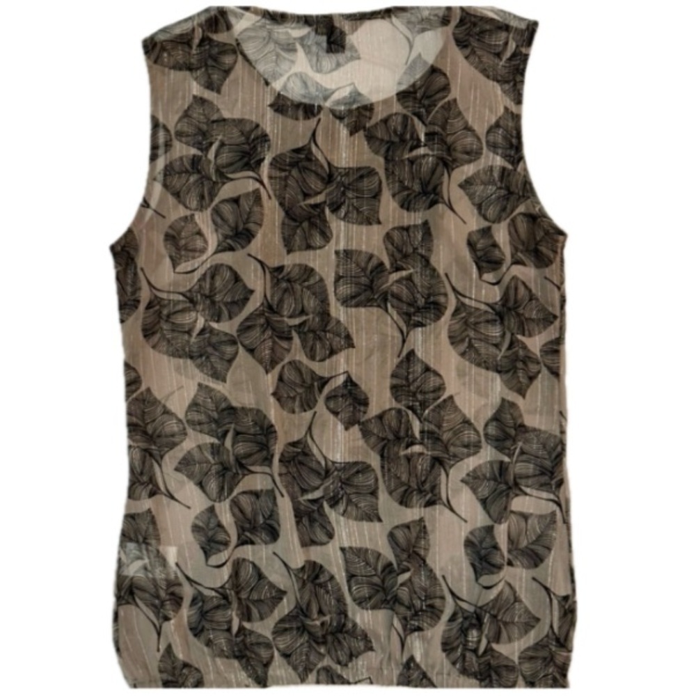 Banana Republic Sheer Leaf Print Blouse Metallic Sleeveless XS Tan